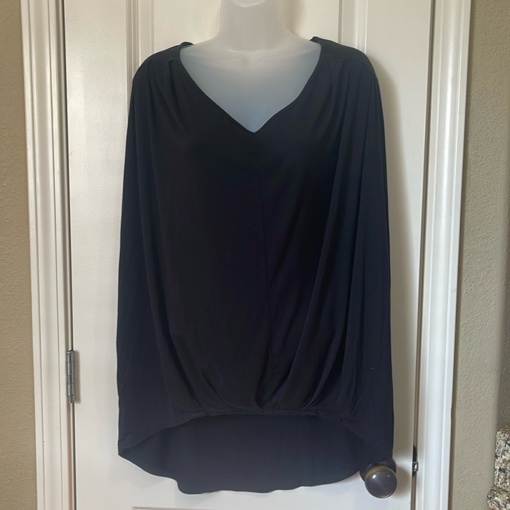 Black high low top with gathering at shoulder size XL